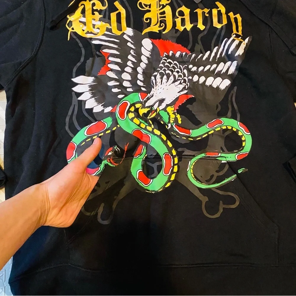 Ed Hardy Black Hoodie with Vibrant Graphic